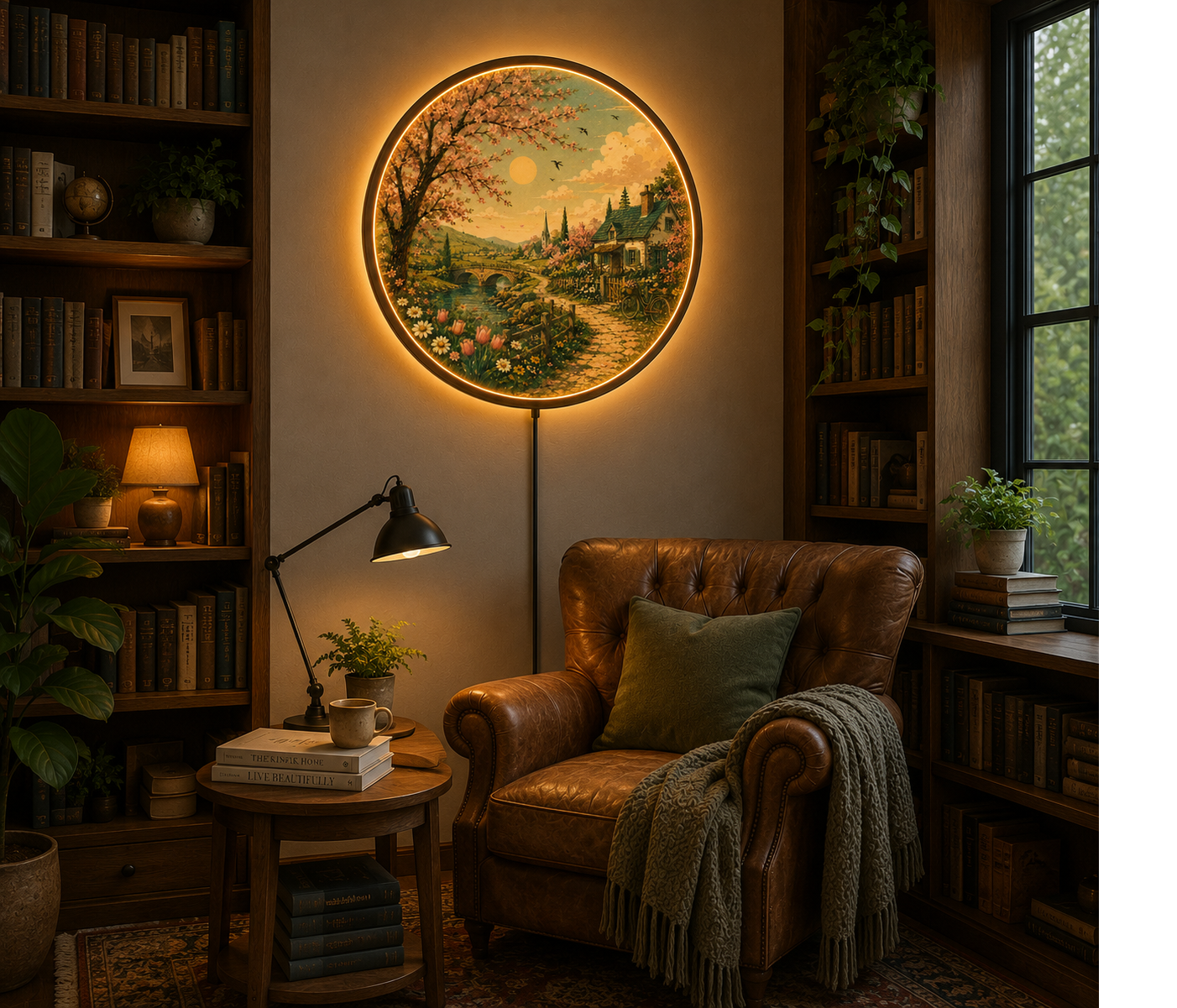 Spring Countryside LED Wall Art, Retro Floral Acrylic Light Sign