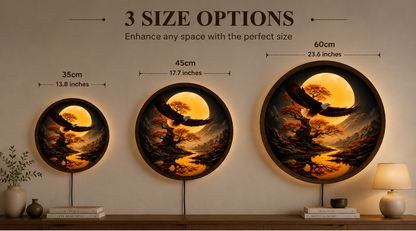 Bald Eagle Moon LED Wall Art, Mountain Landscape, Wildlife Decor (Round)