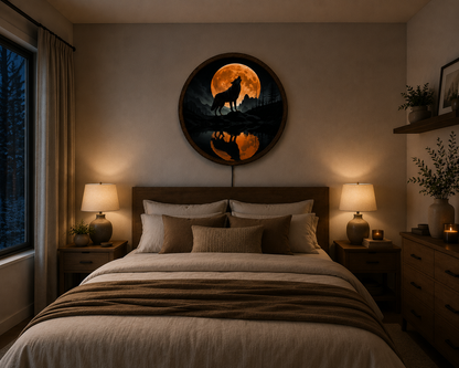 Howling Wolf LED Wall Art, Full Moon Wolf Wall Decor, Mountain Forest Lighted Art, Wildlife Wall Decor, Wolf Lover Gift