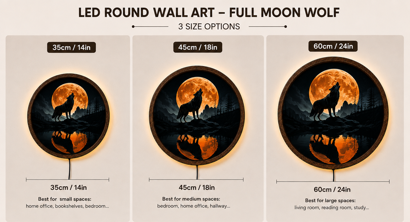 Howling Wolf LED Wall Art, Full Moon Wolf Wall Decor, Mountain Forest Lighted Art, Wildlife Wall Decor, Wolf Lover Gift