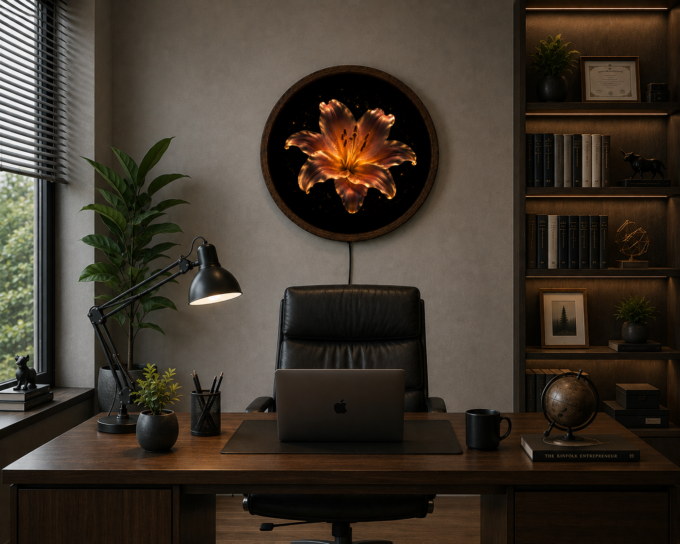 Golden Lily LED Wall Art, Glowing Flower Lighted Wall Decor, Floral Round Wall Art, Elegant Botanical Decor, Flower Lover Gift