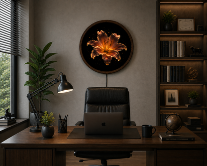 Golden Lily LED Wall Art, Glowing Flower Lighted Wall Decor, Floral Round Wall Art, Elegant Botanical Decor, Flower Lover Gift
