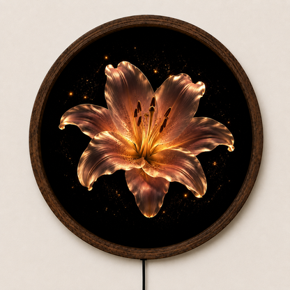 Golden Lily LED Wall Art, Glowing Flower Lighted Wall Decor, Floral Round Wall Art, Elegant Botanical Decor, Flower Lover Gift