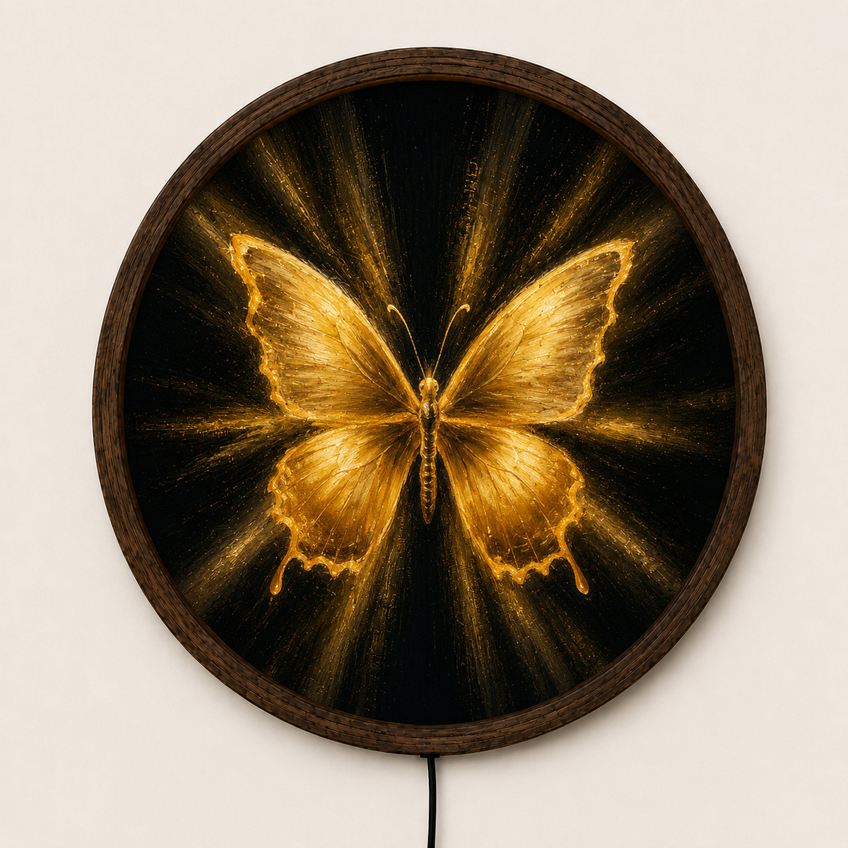 Golden Butterfly LED Wall Art, Glowing Butterfly Lighted Wall Decor, Round Butterfly Art, Elegant Nature Decor, Butterfly Lover Gift
