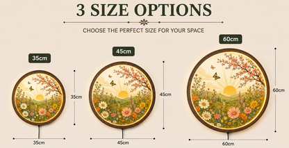 Retro Spring Flower LED Wall Lamp, Round Floral Nature Decor