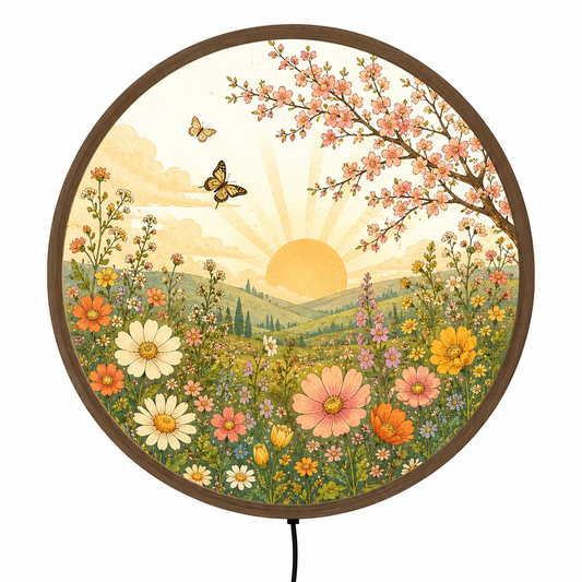 Retro Spring Flower LED Wall Lamp, Round Floral Nature Decor