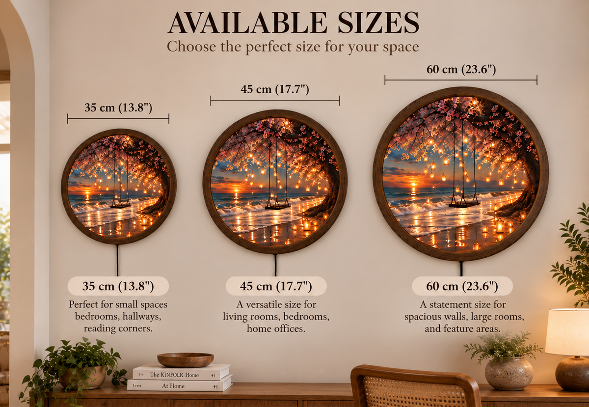 Romantic Beach Sunset LED Wall Art, Cherry Blossom Swing Lighted Decor, Ocean Wall Art, Coastal Home Decor, Romantic Gift