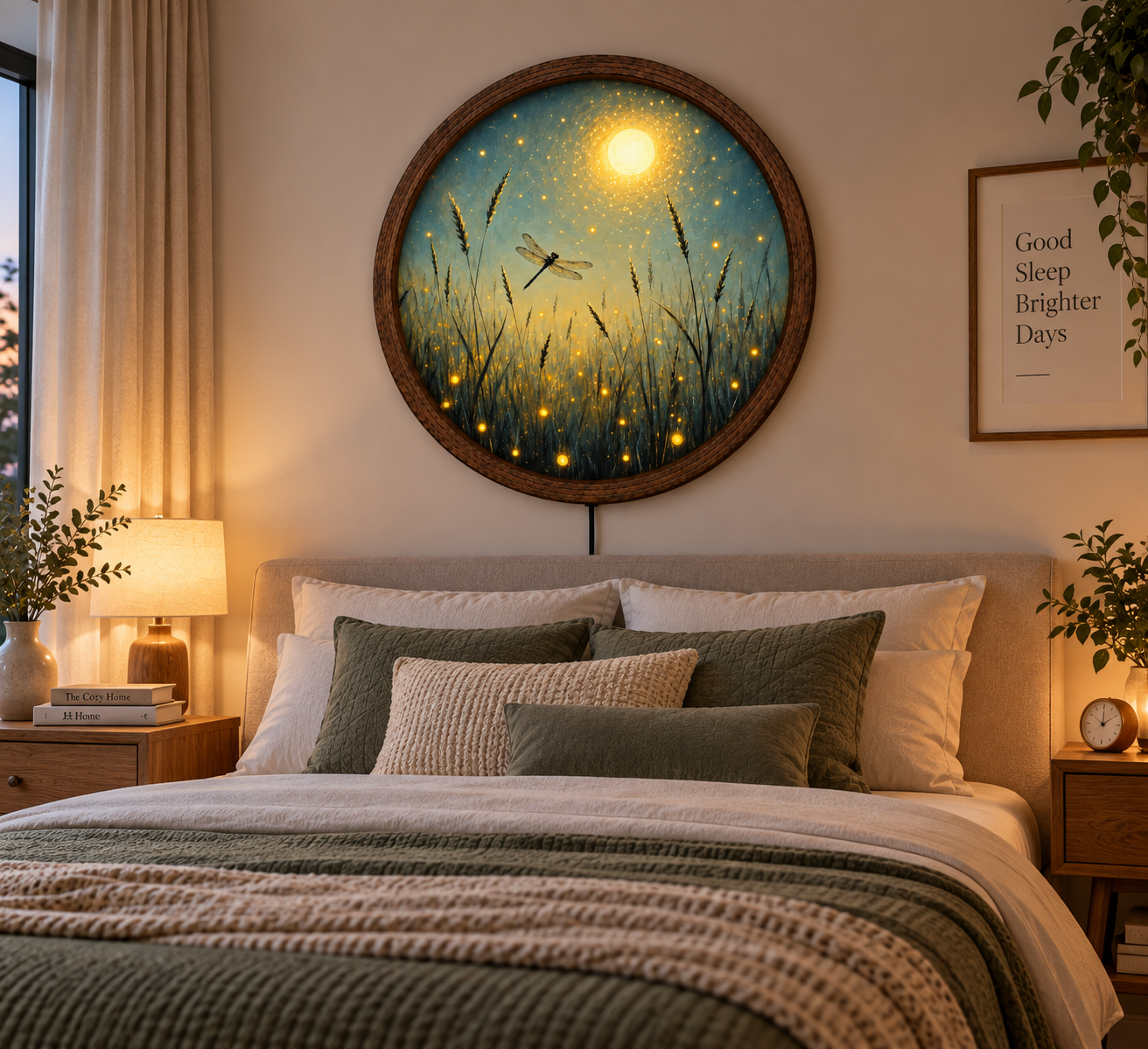 Dragonfly LED Wall Art, Firefly Meadow Lighted Decor, Moonlit Nature Wall Art, Rustic Cottage Decor, Dragonfly Lover Gift