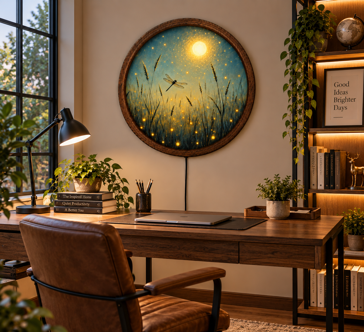Dragonfly LED Wall Art, Firefly Meadow Lighted Decor, Moonlit Nature Wall Art, Rustic Cottage Decor, Dragonfly Lover Gift