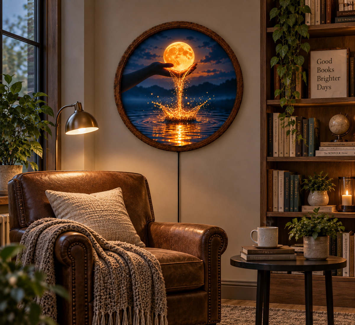 Moon LED Wall Art, Glowing Moon Water Decor, Celestial Lighted Wall Art, Mystical Night Sky Decor, Moon Lover Gift