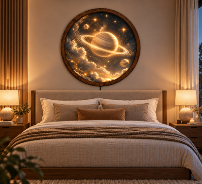 Saturn LED Wall Art, Golden Planet Celestial Decor, Galaxy Space Lighted Wall Art, Astronomy Room Decor, Space Lover Gift