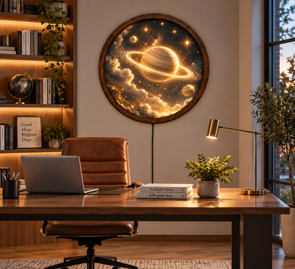 Saturn LED Wall Art, Golden Planet Celestial Decor, Galaxy Space Lighted Wall Art, Astronomy Room Decor, Space Lover Gift