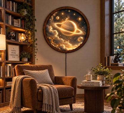 Saturn LED Wall Art, Golden Planet Celestial Decor, Galaxy Space Lighted Wall Art, Astronomy Room Decor, Space Lover Gift