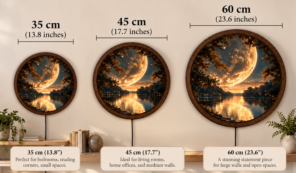 Full Moon Lake LED Wall Art, Golden Moonlight Forest Decor, Celestial Nature Lighted Wall Art, Mystical Lake Decor, Moon Lover Gift