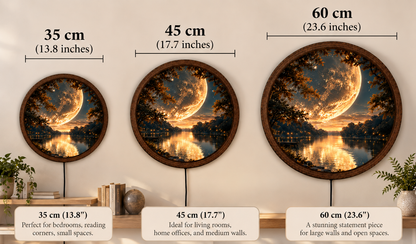 Full Moon Lake LED Wall Art, Golden Moonlight Forest Decor, Celestial Nature Lighted Wall Art, Mystical Lake Decor, Moon Lover Gift