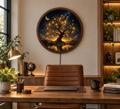 Tree of Life LED Wall Art, Celestial Moon Starry Night Decor, Glowing Tree Round Lighted Wall Art, Mystical Nature Home Decor