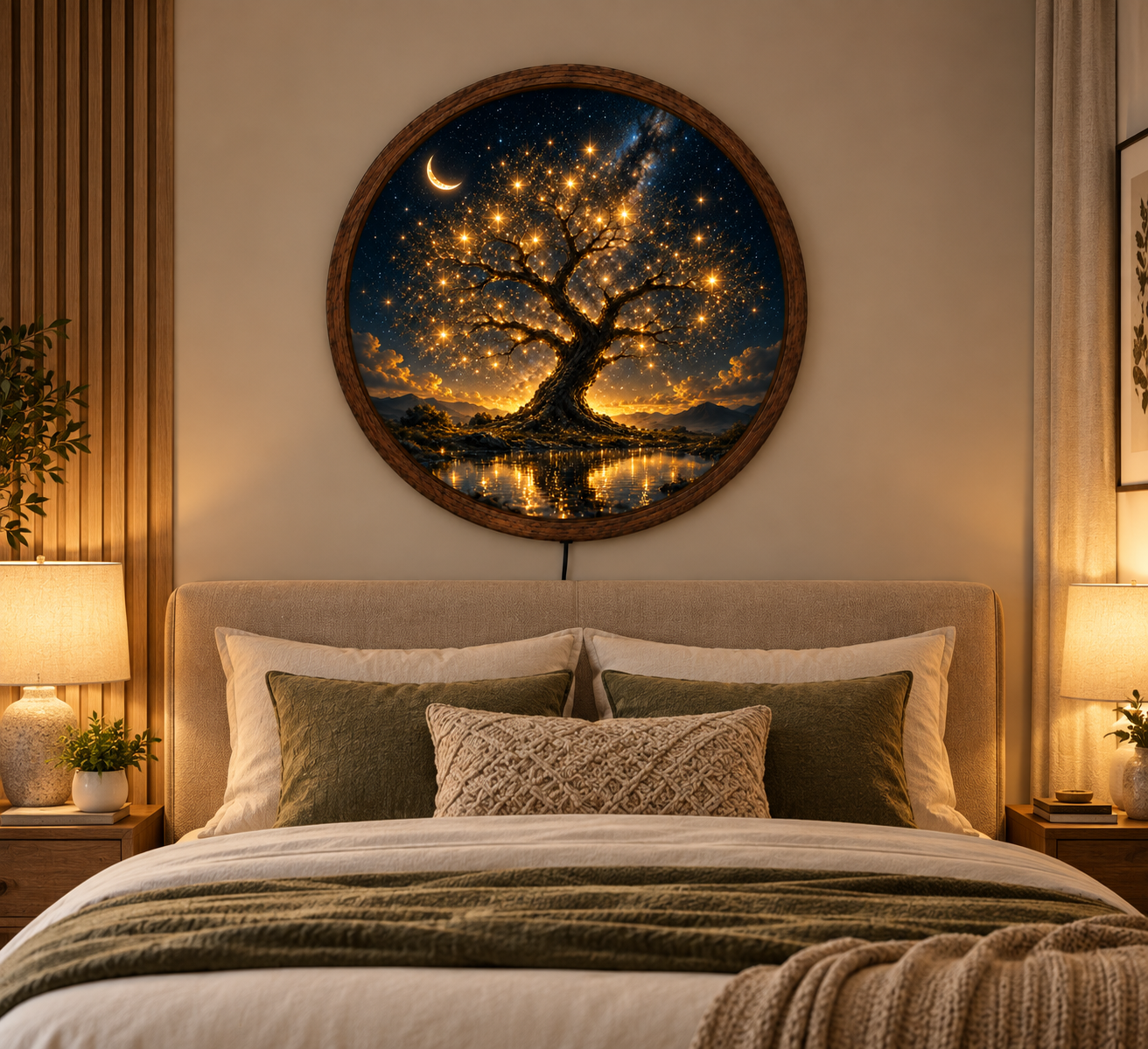 Tree of Life LED Wall Art, Celestial Moon Starry Night Decor, Glowing Tree Round Lighted Wall Art, Mystical Nature Home Decor