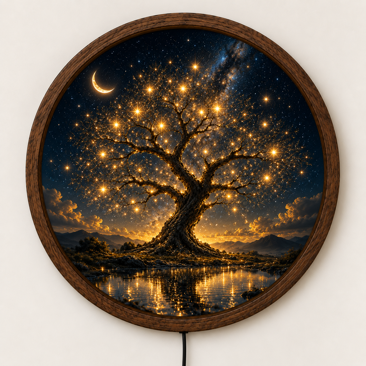 Tree of Life LED Wall Art, Celestial Moon Starry Night Decor, Glowing Tree Round Lighted Wall Art, Mystical Nature Home Decor