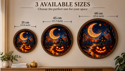 Halloween LED Wall Art, Jack O Lantern Pumpkin, Crescent Moon Spooky Decor, Haunted House Lighted Wall Art, Halloween Gift