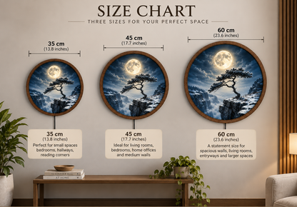 Full Moon Pine Tree LED Wall Art, Winter Mountain Landscape Round Decor