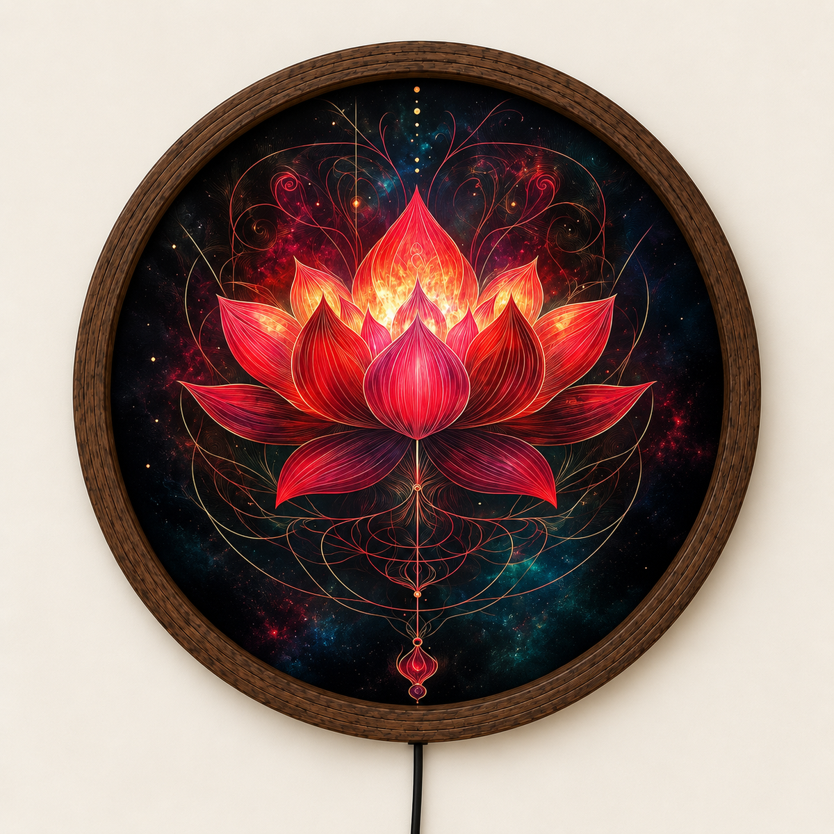 Golden Moon Woman LED Wall Art, Celestial Goddess Lighted Round Decor, Fantasy Moonlit Landscape, Boho Wall Art
