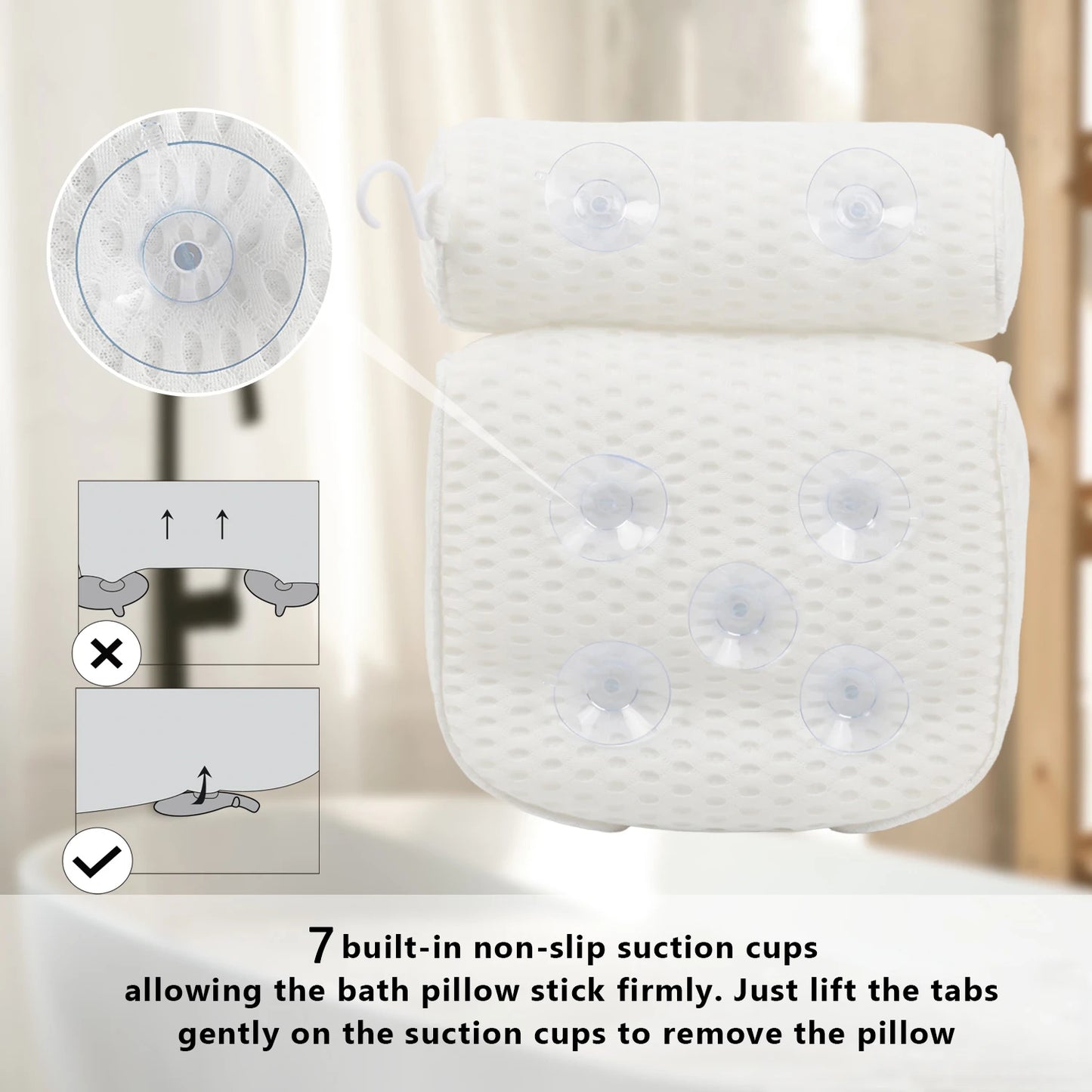 Bath Pillow, Bathtub Spa 4D Air Mesh 7 Suction Support Head Back Shoulder Neck