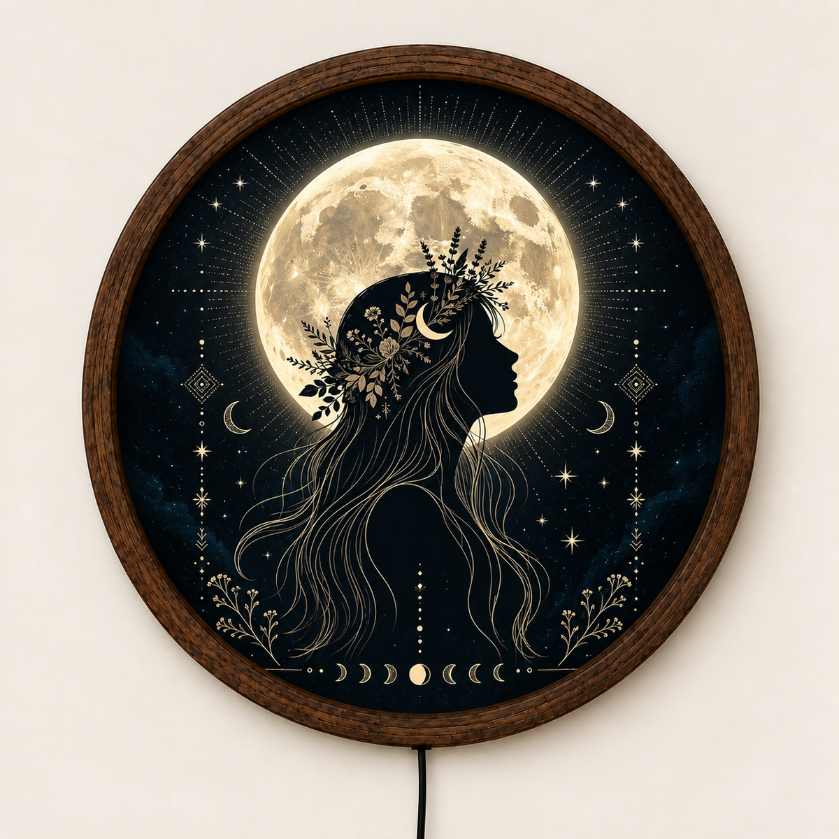 Moon Goddess Wall Art, Celestial Woman Full Moon Decor, Boho Lunar Botanical Art, Mystical Spiritual Wall Decor
