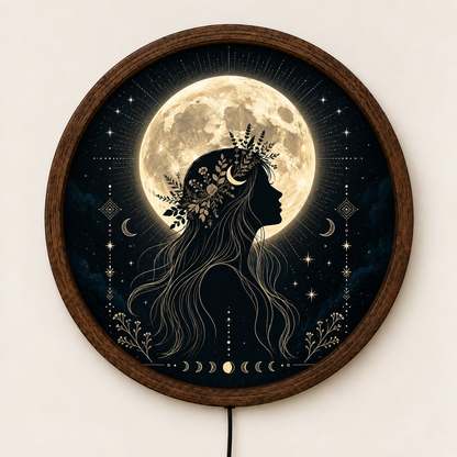 Moon Goddess Wall Art, Celestial Woman Full Moon Decor, Boho Lunar Botanical Art, Mystical Spiritual Wall Decor
