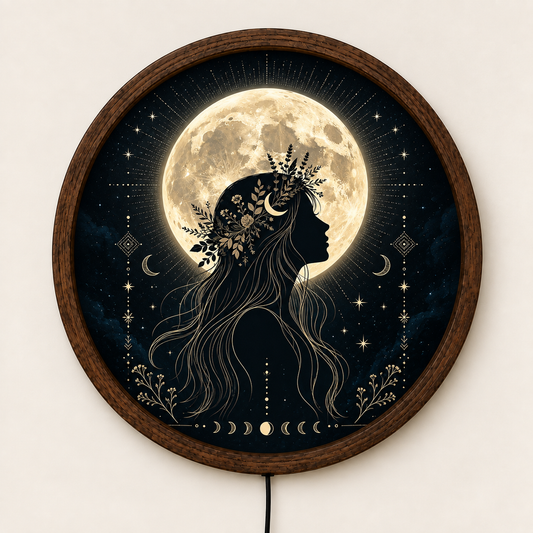 Moon Goddess Wall Art, Celestial Woman Full Moon Decor, Boho Lunar Botanical Art, Mystical Spiritual Wall Decor