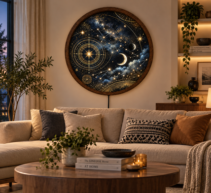 Celestial Moon and Stars LED Wall Art, Astrology Constellation Round Lighted Decor, Cosmic Galaxy Wall Art, Mystical Home Decor