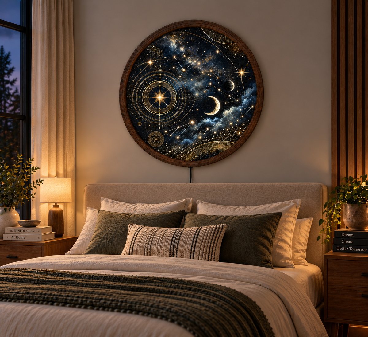 Celestial Moon and Stars LED Wall Art, Astrology Constellation Round Lighted Decor, Cosmic Galaxy Wall Art, Mystical Home Decor