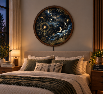 Celestial Moon and Stars LED Wall Art, Astrology Constellation Round Lighted Decor, Cosmic Galaxy Wall Art, Mystical Home Decor