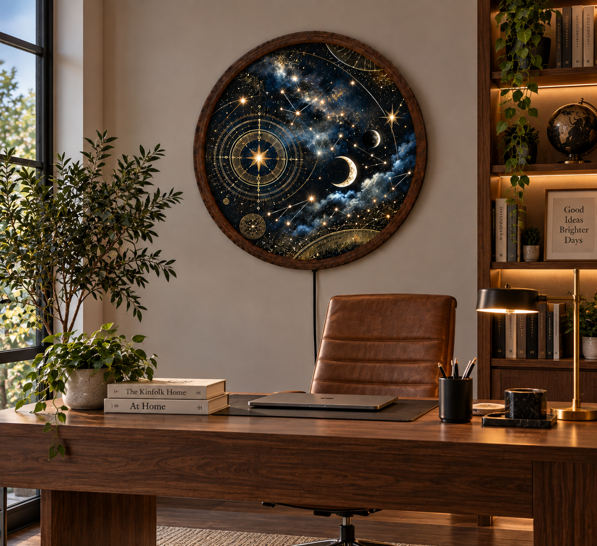 Celestial Moon and Stars LED Wall Art, Astrology Constellation Round Lighted Decor, Cosmic Galaxy Wall Art, Mystical Home Decor