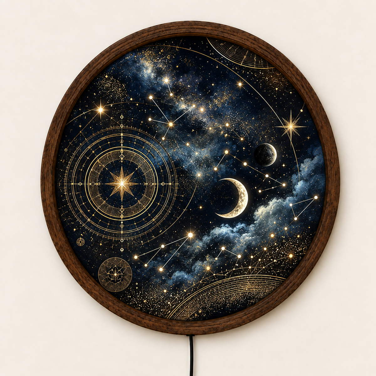 Celestial Moon and Stars LED Wall Art, Astrology Constellation Round Lighted Decor, Cosmic Galaxy Wall Art, Mystical Home Decor
