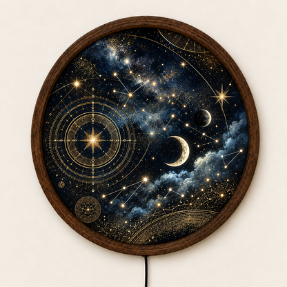 Celestial Moon and Stars LED Wall Art, Astrology Constellation Round Lighted Decor, Cosmic Galaxy Wall Art, Mystical Home Decor