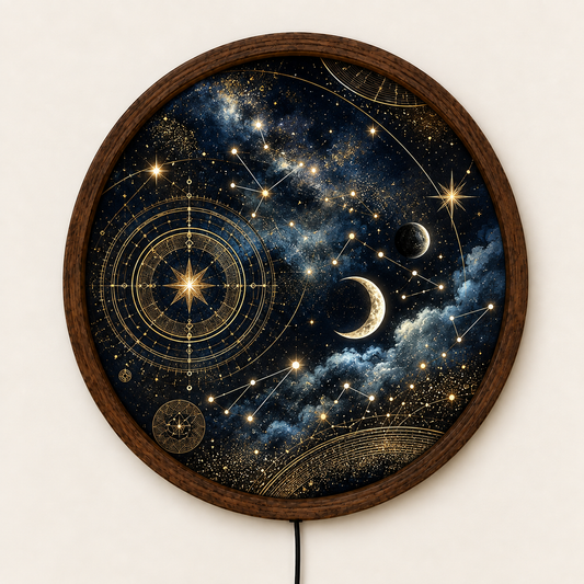 Celestial Moon and Stars LED Wall Art, Astrology Constellation Round Lighted Decor, Cosmic Galaxy Wall Art, Mystical Home Decor