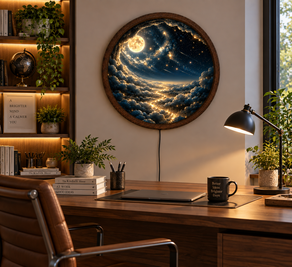 Moon and Stars LED Wall Art, Celestial Galaxy Round Lighted Decor, Dreamy Night Sky Wall Art, Cosmic Bedroom Decor
