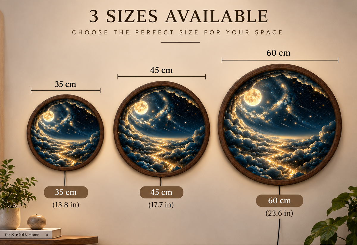 Moon and Stars LED Wall Art, Celestial Galaxy Round Lighted Decor, Dreamy Night Sky Wall Art, Cosmic Bedroom Decor