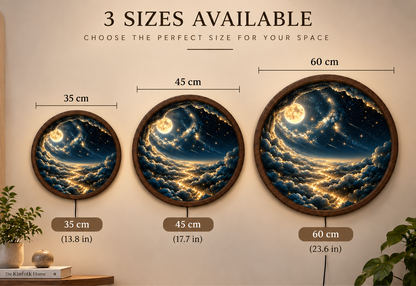 Moon and Stars LED Wall Art, Celestial Galaxy Round Lighted Decor, Dreamy Night Sky Wall Art, Cosmic Bedroom Decor