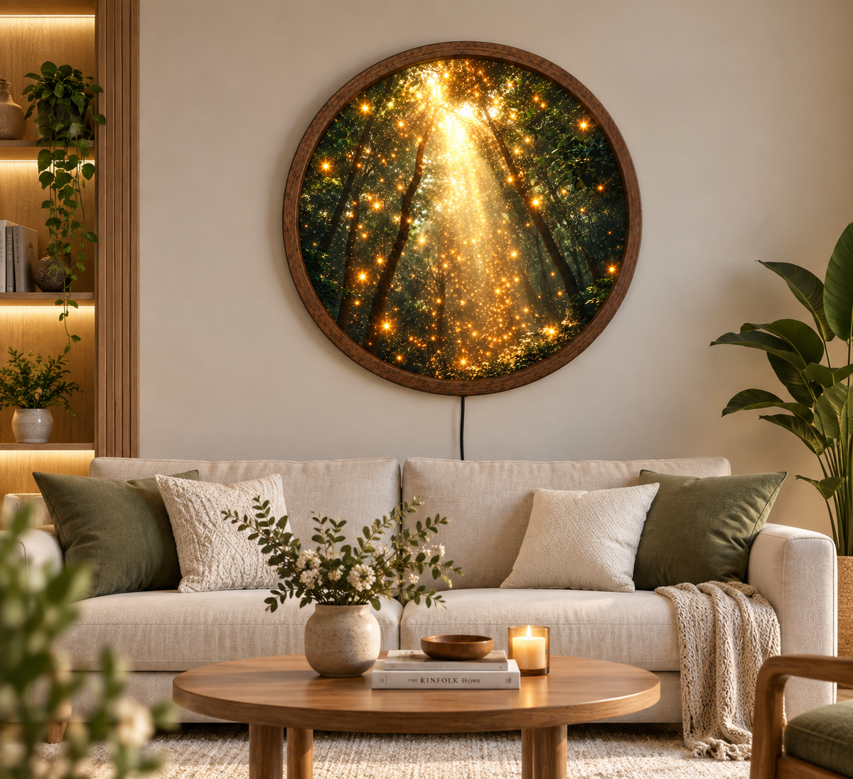 Enchanted Forest LED Wall Art, Glowing Woodland Round Light, Nature Wall Decor, Magical Forest Lamp, Rustic Home Decor