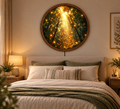 Enchanted Forest LED Wall Art, Glowing Woodland Round Light, Nature Wall Decor, Magical Forest Lamp, Rustic Home Decor