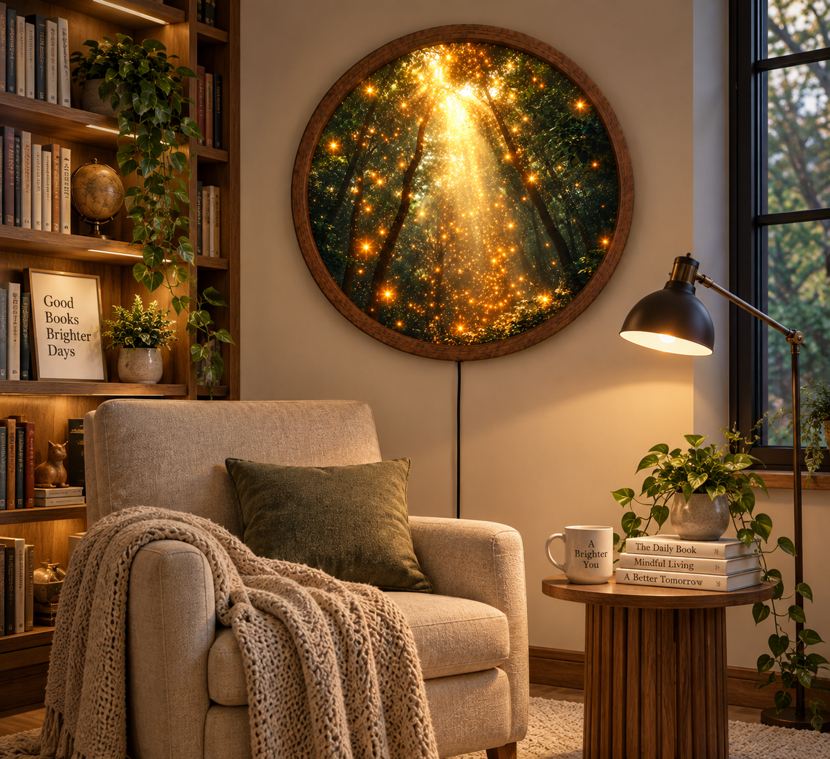 Enchanted Forest LED Wall Art, Glowing Woodland Round Light, Nature Wall Decor, Magical Forest Lamp, Rustic Home Decor