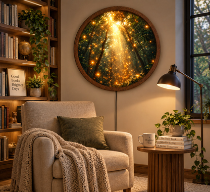 Enchanted Forest LED Wall Art, Glowing Woodland Round Light, Nature Wall Decor, Magical Forest Lamp, Rustic Home Decor
