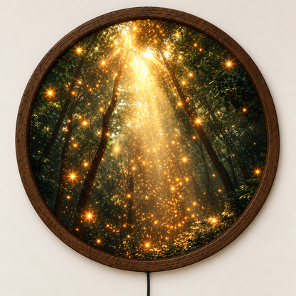 Enchanted Forest LED Wall Art, Glowing Woodland Round Light, Nature Wall Decor, Magical Forest Lamp, Rustic Home Decor
