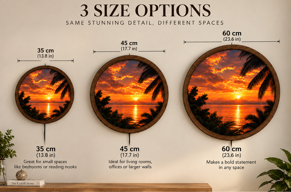 Tropical Sunset LED Wall Art, Round Ocean Landscape Light, Palm Tree Beach Decor, Coastal Wall Lamp, Living Room Bedroom Decor