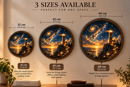 Lighthouse Galaxy LED Wall Art, Round Celestial Ocean Light, Starry Night Coastal Decor, Fantasy Lighthouse Wall Lamp, Nautical Home Decor