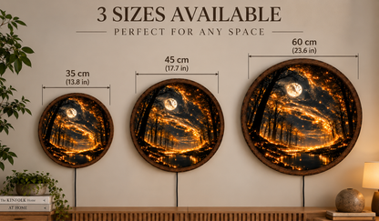 Enchanted Moon Forest LED Wall Art, Glowing Woodland Night Light, Round Fantasy Nature Wall Decor, Magical Forest Home Decor
