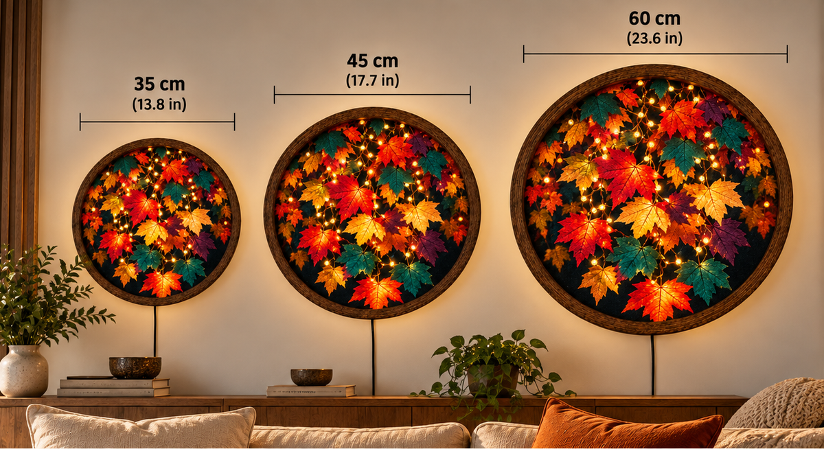 Autumn Maple Leaf LED Wall Art, Fall Leaves Lighted Round Wall Decor, Rustic Nature Wall Lamp, Cozy Fall Home Decor, Thanksgiving Gift