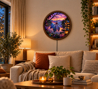 Maple Leaf LED Wall Art, Autumn Lake Sunset Lighted Wall Decor, Rustic Cabin Nature Wall Lamp, Fall Home Decor, Cozy Mountain Gift