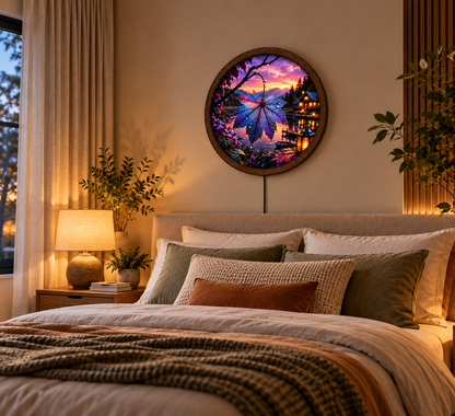Maple Leaf LED Wall Art, Autumn Lake Sunset Lighted Wall Decor, Rustic Cabin Nature Wall Lamp, Fall Home Decor, Cozy Mountain Gift